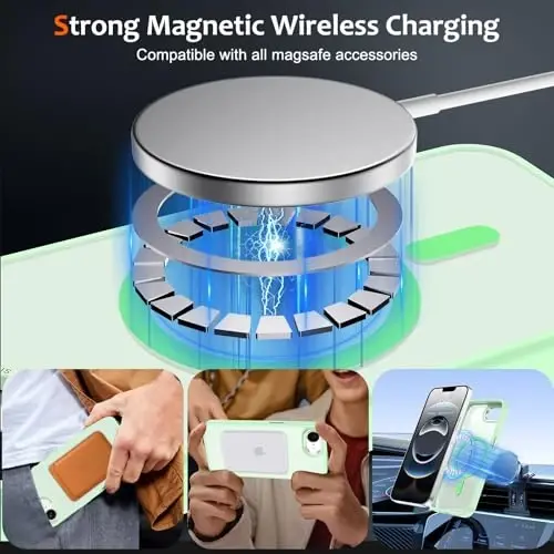 Anuck iPhone 16e uchun g'ilof Magnitli telefon g'ilofi MagSafe bilan mos, Yumshoq TPU bamper Qattiq yarim shaffof mat orqa Slim Fit zarbaga chidamli himoya qopqog'i erkaklar ayollar qizlar uchun - Yashil - ANUCK (1)