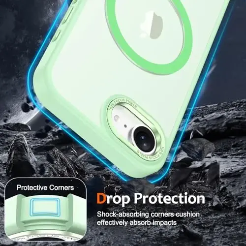 Anuck iPhone 16e uchun g'ilof Magnitli telefon g'ilofi MagSafe bilan mos, Yumshoq TPU bamper Qattiq yarim shaffof mat orqa Slim Fit zarbaga chidamli himoya qopqog'i erkaklar ayollar qizlar uchun - Yashil - 4