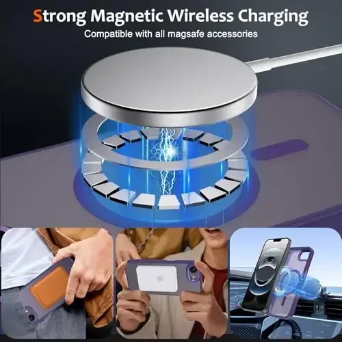 Anuck iPhone 16e uchun g‘ilof Magnitli telefon g‘ilofi MagSafe bilan mos, yumshoq TPU bamperli qattiq shaffof mat orqa Slim Fit zarbga chidamli himoya qopqog‘i erkaklar ayollar qizlar uchun - to‘q binafsha - 2