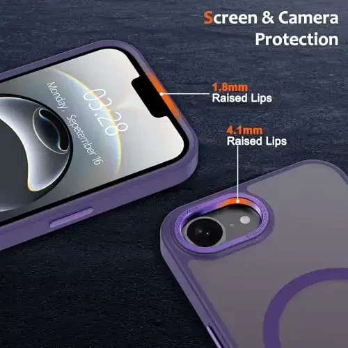 Anuck iPhone 16e uchun g‘ilof Magnitli telefon g‘ilofi MagSafe bilan mos, yumshoq TPU bamperli qattiq shaffof mat orqa Slim Fit zarbga chidamli himoya qopqog‘i erkaklar ayollar qizlar uchun - to‘q binafsha - 3