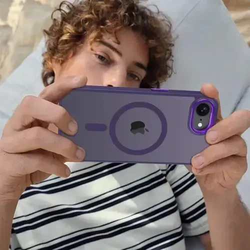 Anuck iPhone 16e uchun g‘ilof Magnitli telefon g‘ilofi MagSafe bilan mos, yumshoq TPU bamperli qattiq shaffof mat orqa Slim Fit zarbga chidamli himoya qopqog‘i erkaklar ayollar qizlar uchun - to‘q binafsha - 6