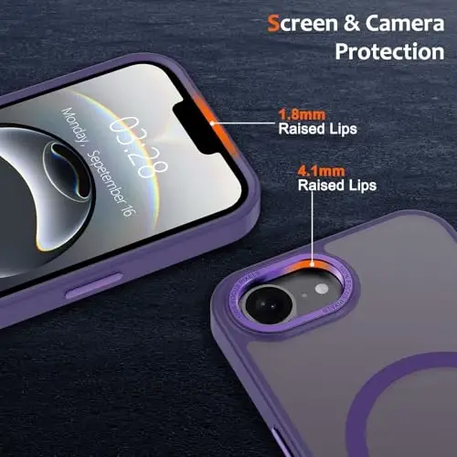 Anuck iPhone 16e uchun g‘ilof Magnitli telefon g‘ilofi MagSafe bilan mos, yumshoq TPU bamperli qattiq shaffof mat orqa Slim Fit zarbga chidamli himoya qopqog‘i erkaklar ayollar qizlar uchun - to‘q binafsha - 3