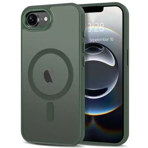 Anuck iPhone 16e uchun g'ilof, MagSafe bilan mos keladigan magnit telefon g'ilofi, yumshoq TPU bamperi qattiq shaffof mat orqa ingichka zarbga chidamli himoya qopqog'i erkaklar ayollar qizlar uchun - to'q yashil 