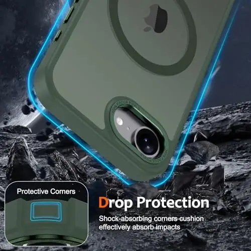 Anuck iPhone 16e uchun g'ilof, MagSafe bilan mos keladigan magnit telefon g'ilofi, yumshoq TPU bamperi qattiq shaffof mat orqa ingichka zarbga chidamli himoya qopqog'i erkaklar ayollar qizlar uchun - to'q yashil - 4
