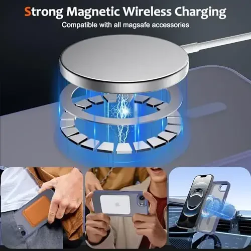 Anuck iPhone 16e uchun g'ilof MagSafe bilan mos keladigan magnit telefon g'ilofi, yumshoq TPU bumper qattiq shaffof mat orqa Slim Fit zarbga chidamli himoya qopqog'i erkaklar ayollar qizlar uchun - ko'k - 2