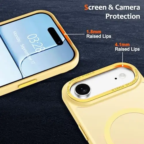 Anuck iPhone 17 Air için Kılıf, MagSafe Uyumlu Manyetik Telefon Kılıfı, Yumuşak TPU Tampon Sert Yarı Saydam Mat Arka Yüzey, İnce Kesim Darbe Emici Koruyucu Kapak, Kadınlar, Erkekler ve Kızlar İçin - Sarı - 3