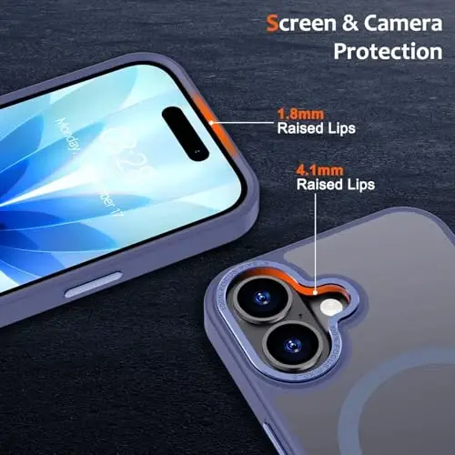 Anuck iPhone 17 g'ilofi, MagSafe bilan mos magnitli telefon g'ilofi, yumshoq TPU bamperli qattiq yarim shaffof mat orqa panel, ingichka, zarbga chidamli himoya g'ilofi, erkaklar, ayollar va qizlar uchun - ko'k - 3