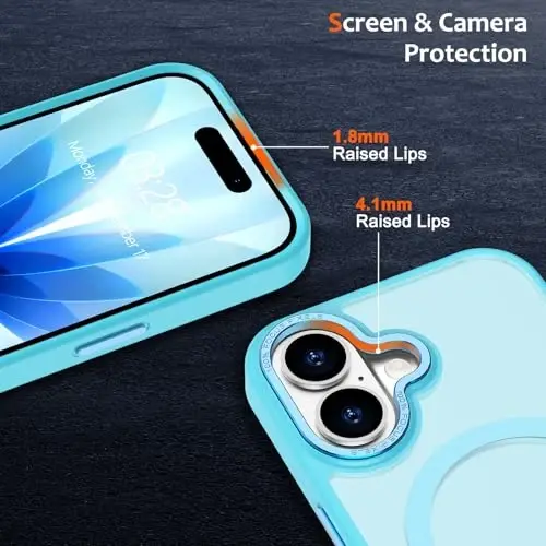 Anuck iPhone 17 Kılıf, MagSafe Uyumlu Manyetik Telefon Kılıfı, Yumuşak TPU Tamponlu Sert Yarı Saydam Mat Arka Yüzey, İnce, Darbeye Dayanıklı Koruyucu Kapak, Erkekler, Kadınlar ve Kızlar için - Göl Mavisi - 3