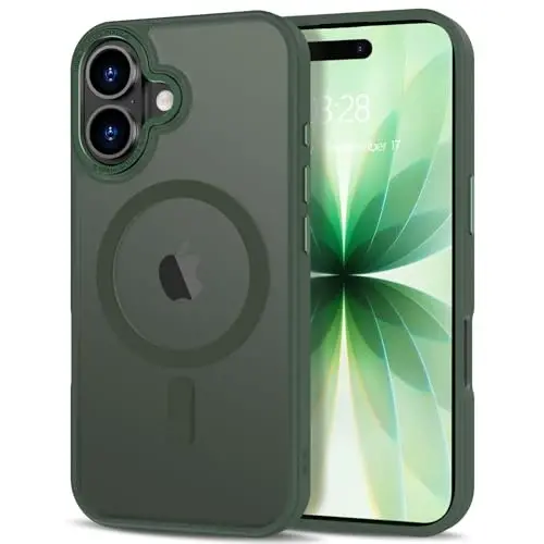 Anuck iPhone 17 Kılıf Manyetik Telefon Kılıfı, MagSafe ile Uyumlu, Yumuşak TPU Tampon, Sert Yarı Saydam Mat Arka Yüzey, İnce, Darbeye Dayanıklı Koruyucu Kapak, Erkekler, Kadınlar ve Kızlar için - Koyu Yeşil - ANUCK