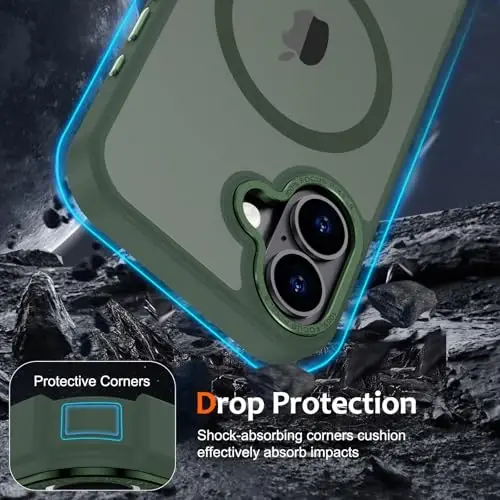 Anuck iPhone 17 Kılıf Manyetik Telefon Kılıfı, MagSafe ile Uyumlu, Yumuşak TPU Tampon, Sert Yarı Saydam Mat Arka Yüzey, İnce, Darbeye Dayanıklı Koruyucu Kapak, Erkekler, Kadınlar ve Kızlar için - Koyu Yeşil - 4