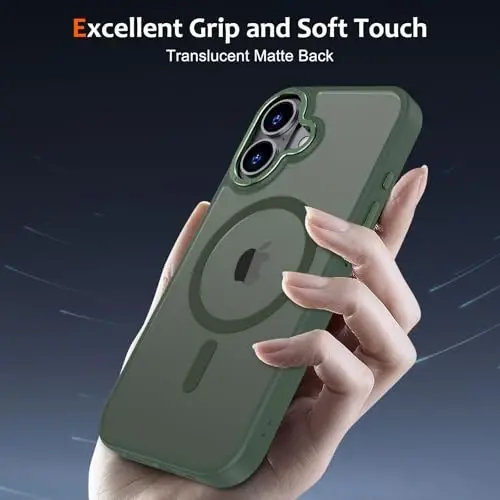 Anuck iPhone 17 Kılıf Manyetik Telefon Kılıfı, MagSafe ile Uyumlu, Yumuşak TPU Tampon, Sert Yarı Saydam Mat Arka Yüzey, İnce, Darbeye Dayanıklı Koruyucu Kapak, Erkekler, Kadınlar ve Kızlar için - Koyu Yeşil - 5