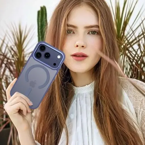 Anuck iPhone 17 Pro Kılıf MagSafe Uyumlu Manyetik Telefon Kılıfı, Yumuşak TPU Tampon Sert Yarı Saydam Mat Arka İnce Kesim Darbeye Dayanıklı Koruyucu Kılıf Erkekler Kadınlar Kızlar için - Mavi 