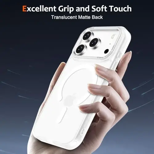 Anuck iPhone 17 Pro Kılıf, MagSafe Uyumlu Manyetik Telefon Kılıfı, Yumuşak TPU Tampon, Sert Yarı Saydam Mat Arka Yüz, İnce Kesim, Darbeye Dayanıklı Koruyucu Kapak, Erkekler, Kadınlar ve Kızlar için - Beyaz - 5