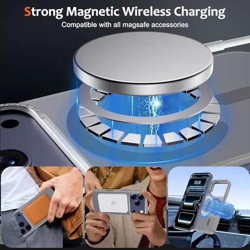 Anuck iPhone 17 Pro Kılıf Manyetik Telefon Kılıfı, MagSafe ile Uyumlu, Yumuşak TPU Tampon Sert Yarı Saydam Mat Arka Yüzey, İnce Kesim Darbeye Dayanıklı Koruyucu Kılıf, Erkekler, Kadınlar ve Kızlar için - Gri - 2