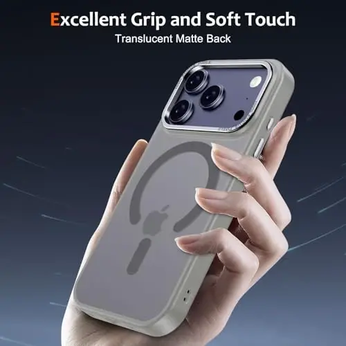 Anuck iPhone 17 Pro Kılıf Manyetik Telefon Kılıfı, MagSafe ile Uyumlu, Yumuşak TPU Tampon Sert Yarı Saydam Mat Arka Yüzey, İnce Kesim Darbeye Dayanıklı Koruyucu Kılıf, Erkekler, Kadınlar ve Kızlar için - Gri - 5