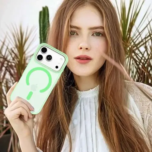 Anuck iPhone 17 Pro Kılıfı, MagSafe ile Uyumlu Manyetik Telefon Kılıfı, Yumuşak TPU Tampon Sert Yarı Saydam Mat Arka İnce Kesim Darbeye Dayanıklı Koruyucu Kılıf Erkekler, Kadınlar ve Kız Çocukları İçin - Yeşil 