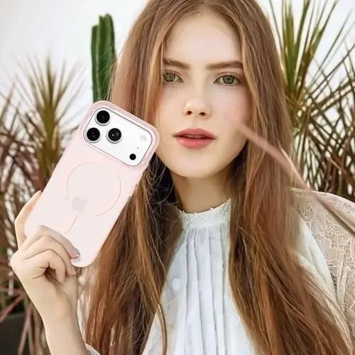 Anuck iPhone 17 Pro Max Kılıf, MagSafe Uyumlu Manyetik Telefon Kılıfı, Yumuşak TPU Tampon Sert Yarı Saydam Mat Arka Kapak İnce Kesim Darbeye Dayanıklı Koruyucu Kılıf Erkekler, Kadınlar ve Kızlar İçin - Pembe 