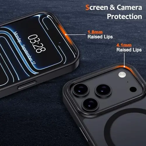 Anuck iPhone 17 Pro Max Kılıf, MagSafe Uyumlu Manyetik Telefon Kılıfı, Yumuşak TPU Tampon, Sert Yarı Saydam Mat Arka Yüzey, İnce, Darbe Emici Koruyucu Kapak, Erkekler, Kadınlar ve Kızlar İçin - Siyah - 3