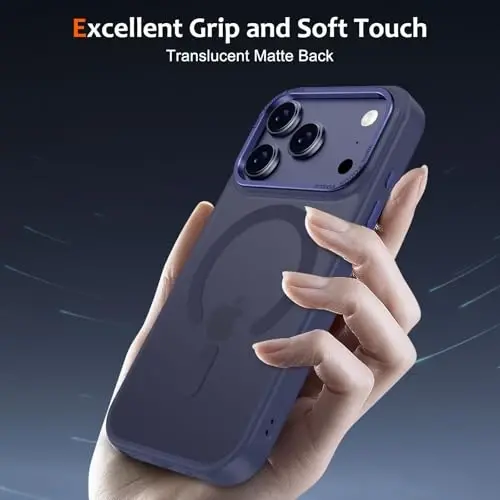 Anuck iPhone 17 Pro Max Kılıf, MagSafe Uyumlu Manyetik Telefon Kılıfı, Yumuşak TPU Tampon, Sert Yarı Saydam Mat Arka Yüzey, İnce, Darbeye Dayanıklı Koruyucu Kapak, Erkekler, Kadınlar ve Kızlar için - Koyu Mavi - 5