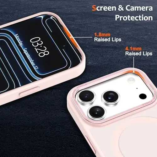 Anuck iPhone 17 Pro Max Kılıf, MagSafe Uyumlu Manyetik Telefon Kılıfı, Yumuşak TPU Tampon, Sert Yarı Saydam Mat Arka Yüzey, İnce Kesim, Darbeye Dayanıklı Koruyucu Kapak, Erkekler, Kadınlar ve Kızlar İçin - Pembe - 3