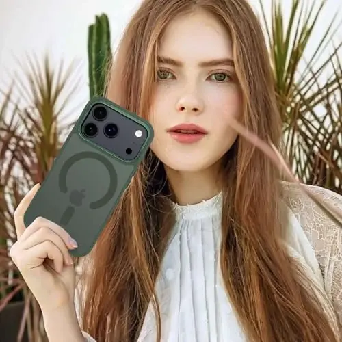 Anuck iPhone 17 Pro Max Kılıfı, MagSafe Uyumlu Manyetik Telefon Kılıfı, Yumuşak TPU Tampon Sert Yarı Saydam Mat Arka Kapak İnce Kesim Darbeye Dayanıklı Koruyucu Kılıf Erkekler Kadınlar Kızlar için - Koyu Yeşil - 1