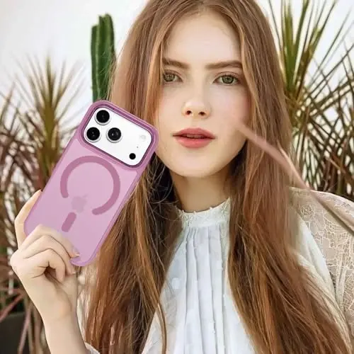 Anuck iPhone 17 Pro Max Kılıfı, Manyetik Telefon Kılıfı, MagSafe ile Uyumlu, Yumuşak TPU Tampon, Sert Yarı Saydam Mat Arka, İnce Kesim, Darbeye Dayanıklı Koruyucu Kapak, Erkekler, Kadınlar, Kızlar için - Üzüm Moru 