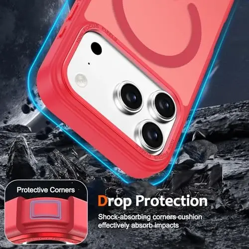 Anuck iPhone 17 Pro Max uchun g‘ilof, MagSafe bilan mos magnitli telefon g‘ilofi, yumshoq TPU bamperli, qattiq shaffof mat orqa tomonli, ingichka, zarbaga chidamli himoya g‘ilofi, erkaklar, ayollar va qizlar uchun - Och qizil - 4