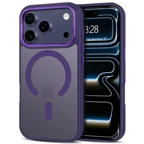 Anuck iPhone 17 Pro Max uchun g‘ilof, MagSafe bilan mos magnitli telefon g‘ilofi, yumshoq TPU bamperli, qattiq shaffof mat orqa tomonli, ingichka, zarbaga chidamli himoya g‘ilofi, erkaklar, ayollar va qizlar uchun - To‘q binafsha rang 