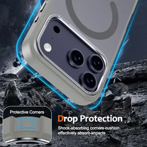 Anuck iPhone 17 Pro Max uchun g'ilof, MagSafe bilan mos magnitli telefon g'ilofi, yumshoq TPU bamperli qattiq yarim shaffof mat orqa tomon, ingichka va zarbga chidamli himoya g'ilofi, erkaklar, ayollar va qizlar uchun - Kulrang - 4