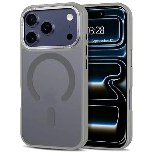 Anuck iPhone 17 Pro uchun g‘ilof, MagSafe bilan mos magnitli g‘ilof, yumshoq TPU bamperli va qattiq yarim shaffof mat orqa tomonli, zarbga chidamli himoya g‘ilofi, erkaklar, ayollar va qizlar uchun - Kulrang 