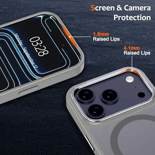 Anuck iPhone 17 Pro uchun g‘ilof, MagSafe bilan mos magnitli g‘ilof, yumshoq TPU bamperli va qattiq yarim shaffof mat orqa tomonli, zarbga chidamli himoya g‘ilofi, erkaklar, ayollar va qizlar uchun - Kulrang - 3