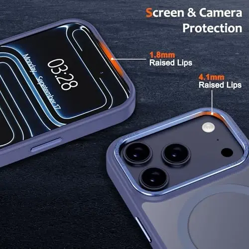 Anuck iPhone 17 Pro uchun g‘ilof, MagSafe bilan mos magnitli telefon g‘ilofi, yumshoq TPU bamperli qattiq yarim shaffof mat orqa tomon, erkaklar, ayollar va qizlar uchun ingichka, zarbaga chidamli himoya g‘ilofi - Moviy - 3