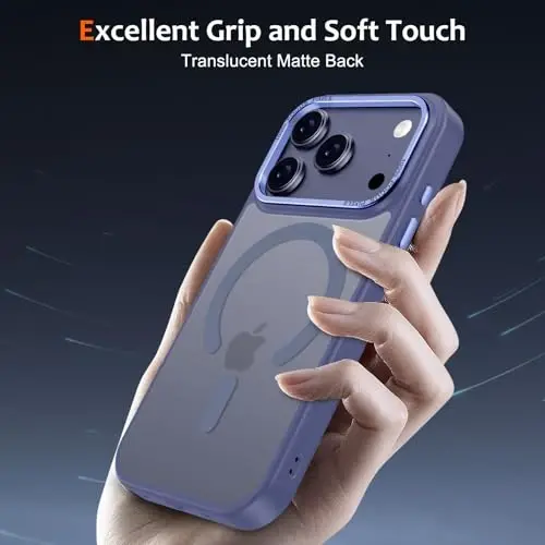 Anuck iPhone 17 Pro uchun g‘ilof, MagSafe bilan mos magnitli telefon g‘ilofi, yumshoq TPU bamperli qattiq yarim shaffof mat orqa tomon, erkaklar, ayollar va qizlar uchun ingichka, zarbaga chidamli himoya g‘ilofi - Moviy - 5