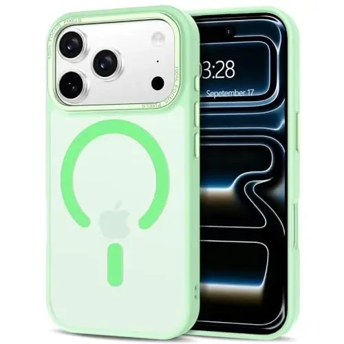 Anuck iPhone 17 Pro uchun g‘ilof, MagSafe bilan mos magnitli telefon g‘ilofi, yumshoq TPU bamperli qattiq yarim shaffof mat orqa tomon, ingichka va zarbga chidamli himoya g‘ilofi, erkaklar, ayollar va qizlar uchun - Yashil 