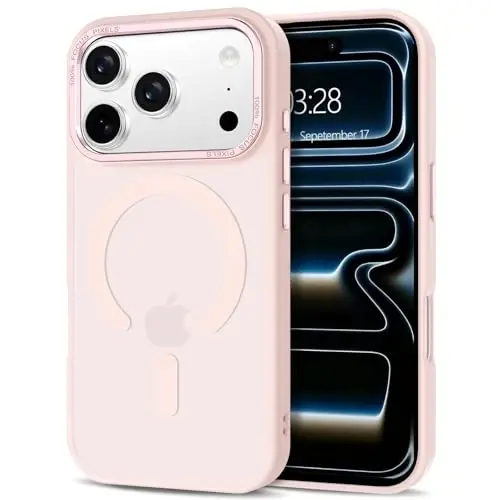 Anuck iPhone 17 Pro uchun g‘ilof, MagSafe bilan mos magnitli telefon g‘ilofi, yumshoq TPU bamperli qattiq yarim shaffof mat orqa tomon, ingichka, zarbaga chidamli himoya g‘ilofi, erkaklar, ayollar va qizlar uchun - pushti 