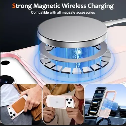 Anuck iPhone 17 Pro uchun g‘ilof, MagSafe bilan mos magnitli telefon g‘ilofi, yumshoq TPU bamperli qattiq yarim shaffof mat orqa tomon, ingichka, zarbaga chidamli himoya g‘ilofi, erkaklar, ayollar va qizlar uchun - pushti - 2