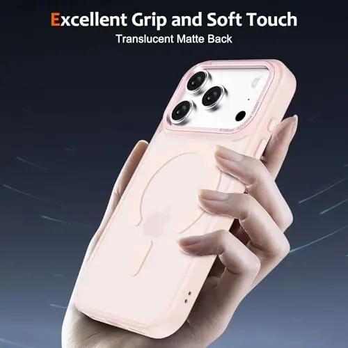 Anuck iPhone 17 Pro uchun g‘ilof, MagSafe bilan mos magnitli telefon g‘ilofi, yumshoq TPU bamperli qattiq yarim shaffof mat orqa tomon, ingichka, zarbaga chidamli himoya g‘ilofi, erkaklar, ayollar va qizlar uchun - pushti - 5