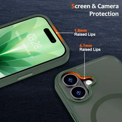 Anuck iPhone 17 uchun g'ilof, MagSafe bilan mos keladigan magnitli g'ilof, yumshoq TPU bamperli, qattiq shaffof mat orqa tomonli, ingichka, zarbaga chidamli himoya g'ilofi, erkaklar, ayollar va qizlar uchun - To'q yashil - 3