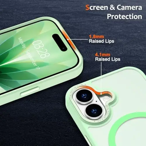 Anuck iPhone 17 uchun g‘ilof, MagSafe bilan mos keladigan magnitli g‘ilof, yumshoq TPU bamperli qattiq yarim shaffof mat orqa tomon, ingichka, zarbaga chidamli himoya g‘ilofi erkaklar, ayollar va qizlar uchun - Yashil - 3