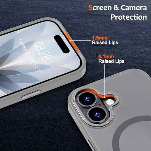 Anuck iPhone 17 uchun g'ilof, MagSafe bilan mos keladigan magnitli telefon g'ilofi, yumshoq TPU bamperli, qattiq shaffof mat orqa tomonli, ingichka, zarbaga chidamli himoya g'ilofi, erkaklar, ayollar va qizlar uchun - Kulrang - 3