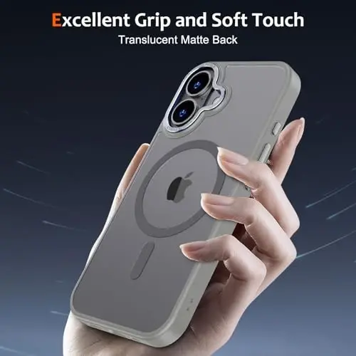 Anuck iPhone 17 uchun g'ilof, MagSafe bilan mos keladigan magnitli telefon g'ilofi, yumshoq TPU bamperli, qattiq shaffof mat orqa tomonli, ingichka, zarbaga chidamli himoya g'ilofi, erkaklar, ayollar va qizlar uchun - Kulrang - 5