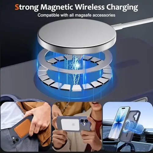 Anuck iPhone 17 uchun g‘ilof, MagSafe bilan mos keladigan magnitli telefon g‘ilofi, yumshoq TPU bamperli, qattiq shaffof mat orqa tomonli, ingichka, zarbaga chidamli himoya g‘ilofi, erkaklar, ayollar va qizlar uchun - To‘q ko‘k - 2