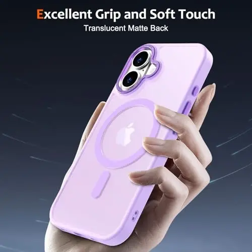 Anuck iPhone 17 uchun g'ilof, MagSafe bilan mos keladigan magnitli telefon g'ilofi, yumshoq TPU bamperli, qattiq shaffof mat orqa tomonli, yupqa, zarbaga chidamli himoya g'ilofi, erkaklar, ayollar va qizlar uchun - Och binafsha rang - 5