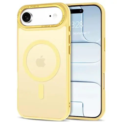 Anuck iPhone Air Case uchun magnitli g'ilof, MagSafe bilan mos, yumshoq TPU bamperli, qattiq yarim shaffof mat orqa tomonli, ingichka, zarbga chidamli himoya g'ilofi, 17 Air erkaklar, ayollar va qizlar uchun - Sariq - ANUCK