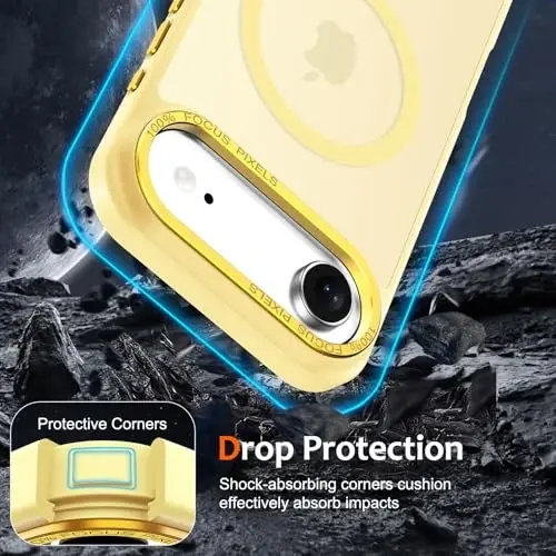 Anuck iPhone Air Case uchun magnitli g'ilof, MagSafe bilan mos, yumshoq TPU bamperli, qattiq yarim shaffof mat orqa tomonli, ingichka, zarbga chidamli himoya g'ilofi, 17 Air erkaklar, ayollar va qizlar uchun - Sariq - 4