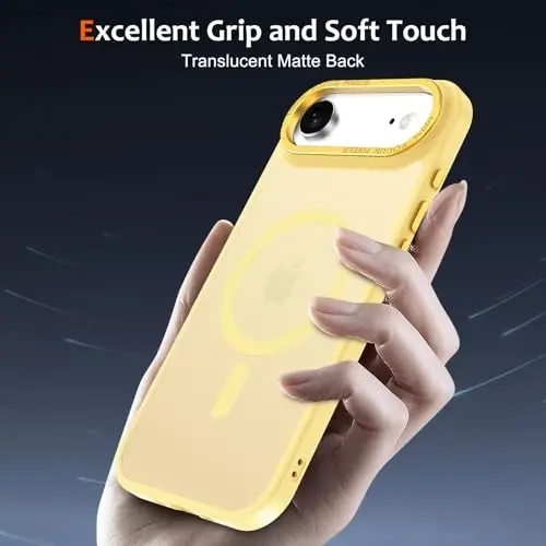 Anuck iPhone Air Case uchun magnitli g'ilof, MagSafe bilan mos, yumshoq TPU bamperli, qattiq yarim shaffof mat orqa tomonli, ingichka, zarbga chidamli himoya g'ilofi, 17 Air erkaklar, ayollar va qizlar uchun - Sariq - 5