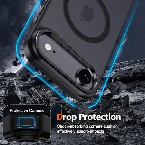 Anuck iPhone Air Kılıf, MagSafe Uyumlu Manyetik Telefon Kılıfı, Yumuşak TPU Tamponlu Sert Yarı Saydam Mat Arka Yüzey, İnce Fit Darbeye Dayanıklı Koruyucu Kapak 17 Air, Erkekler, Kadınlar ve Kızlar için - Siyah - 4