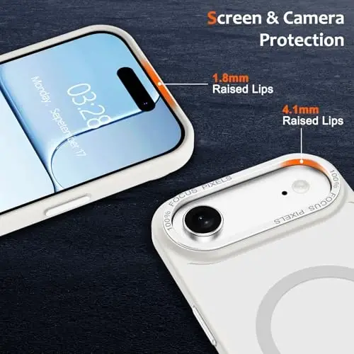 Anuck iPhone Air Kılıf Manyetik Telefon Kılıfı, MagSafe ile Uyumlu, Yumuşak TPU Tampon Sert Yarı Saydam Mat Arka Yüz, İnce Kesim Darbeye Dayanıklı Koruyucu Kapak 17 Air, Erkekler, Kadınlar ve Kızlar İçin - Krem Beyaz - 3