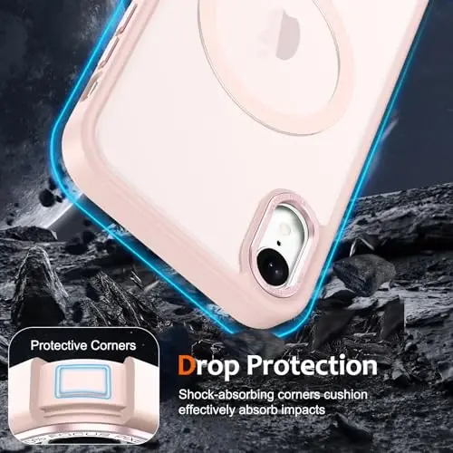 Anuck iPhone XR Kılıf Manyetik Telefon Kılıfı MagSafe ile Uyumlu, Yumuşak TPU Tampon Sert Yarı Saydam Mat Arka İnce Darbeye Dayanıklı Koruyucu Kılıf Kapak Erkekler Kadınlar Kızlar için - Pembe - 4