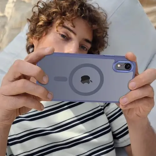 Anuck iPhone XR Kılıf Manyetik Telefon Kılıfı MagSafe ile Uyumlu, Yumuşak TPU Tampon Sert Yarı Saydam Mat Arka İnce Kesim Darbeye Dayanıklı Koruyucu Kılıf Kapak Erkekler Kadınlar Kızlar için - Mavi 